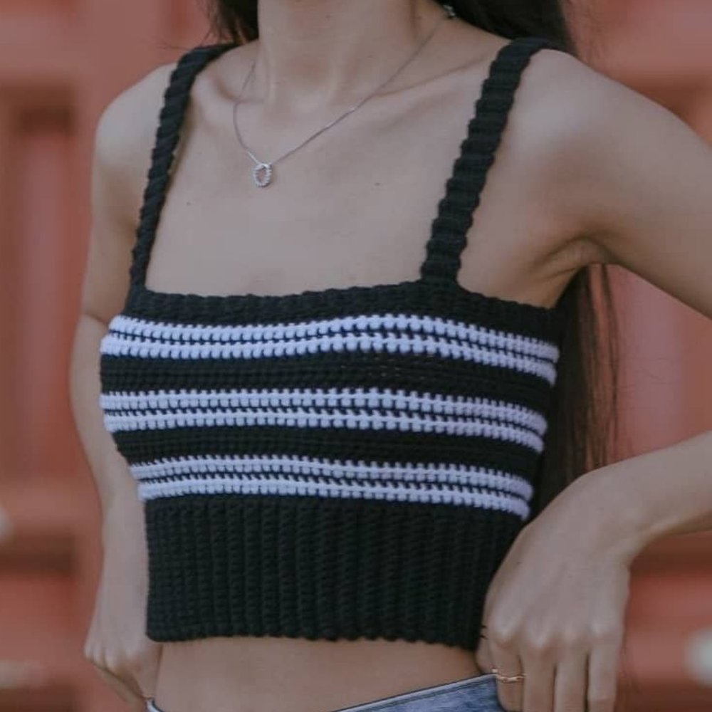 Striped Black Crochet Top